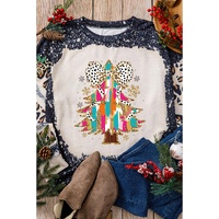 Black Christmas Tree Graphic Bleached Leopard Tie Dye Sweatshirt - S thumbnail