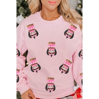 Pink Sequin Nutcracker Graphic Drop Shoulder Christmas Sweatshirt - M thumbnail