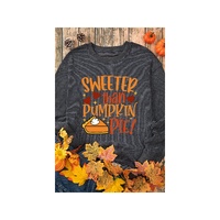 Gray Sweeter Than Pumpkin Pie Graphic Thanksgiving Corded Sweatshirt - M thumbnail