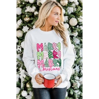 Beige MERRY Christmas Printed Drop Shoulder Pullover Sweatshirt - XL thumbnail