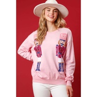 Pink Nutcracker Christmas Crew Neck Sweatshirt - M thumbnail