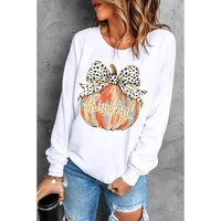 Beige Polka Dot Bow Knot Pumpkin Print Thanksgiving Sweatshirt - L thumbnail