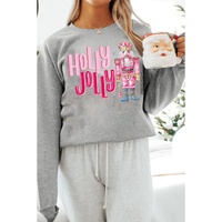Gray HOLLY JOLLY Nutcracker Print Crew Neck Christmas Sweatshirt - S thumbnail
