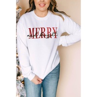 Beige MERRY and bright Embroidered Letter Graphic Sweatshirt - M thumbnail