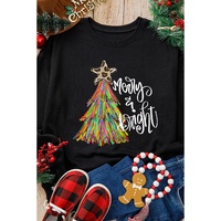 Black Merry & Bright Christmas Tree Graphic Sweatshirt - M thumbnail