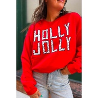 Red HOLLY JOLLY Dotty Letter Graphic Christmas Sweatshirt - S thumbnail