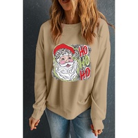 Khaki HOHOHO Santa Claus Drop Shoulder Christmas Sweatshirt - S thumbnail
