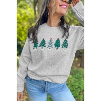 Gray 2-side Printed Christmas Tree Letter Graphic Sweatshirt - S thumbnail