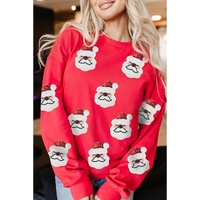 Red Sequin Santa Clause Patched Christmas Pullover Sweatshirt - XL thumbnail