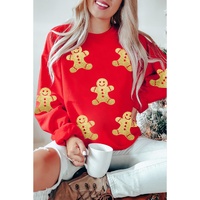 Red Cute Gingerbread Print Christmas Pullover Sweatshirt - XL thumbnail