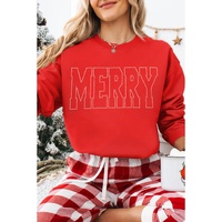 Red Rhinestone MERRY Letter Graphic Christmas Fashion Sweatshirt - 2XL thumbnail