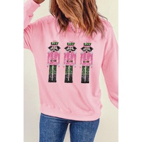Pink Christmas Nutcracker Patched Pattern Drop Shoulder Sweatshirt - XL thumbnail
