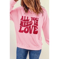 Pink ALL YOU NEED IS LOVE Valentines Slogan Printed Sweatshirt - S thumbnail
