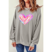 Gray Valentines Brushwork Heart Graphic Drop Shoulder Sweatshirt - S thumbnail