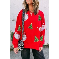 Red Santa Claus Christmas Tree Patched Pattern Drop Shoulder Sweatshirt - L thumbnail