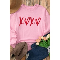 Pink Heart XOXO Graphic Crewneck Drop Shoulder Valentines Sweatshirt - XL thumbnail