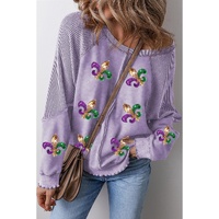 Orchid Petal Mardi Gras Patched Pattern Waffle Patchwork Sweatshirt - L thumbnail