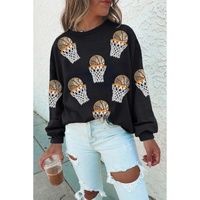 Black Basketball Patched Game Day Crew Neck Graphic Sweatshirt - S thumbnail