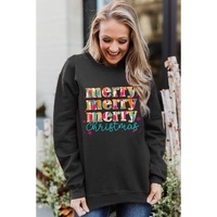 Black Merry Christmas Painted Crew Neck Graphic Sweatshirt - XL thumbnail