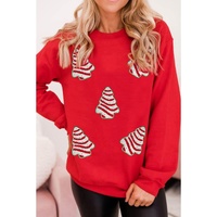 Red Playful Christmas Tree Patched Dropped Shoulder Sweatshirt - 2XL thumbnail