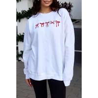 White Diverse Bow Embroidery Drop Shoulder Sweatshirt - L thumbnail