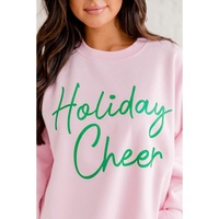 Pink Holiday Cheer Letter Graphic Christmas Slogan Sweatshirt - M thumbnail