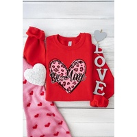 Red Be mine Leopard Heart Printed Valentines Sweatshirt - L thumbnail