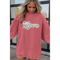 Strawberry Pink Sequin Love Graphic Drop Shoulder Corded Valentines Sweatshirt - XL thumbnail