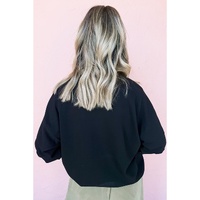 Black Chenille XOXO Patched Drop Shoulder Valentines Pullover Sweatshirt - S thumbnail