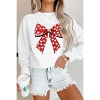 White Heart Bow Printed Round Neck Valentines Pullover Sweatshirt - XL thumbnail