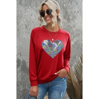 Red Bold Sequin Heart Crewneck Valentines Pullover Sweatshirt - M thumbnail