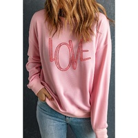 Pink LOVE Graphic Drop Shoulder Valentines Pullover Sweatshirt - L thumbnail