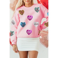 Pink Sequin Romantic Letters Heart Graphic Valentines Sweatshirt - S thumbnail