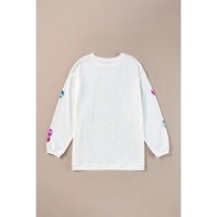 White Valentines Slogan Heart Sequin Corded Baggy Sweatshirt - S thumbnail
