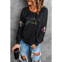 Black Ceramic Rhinestone mardi gras Letter Graphic Sweatshirt - L thumbnail