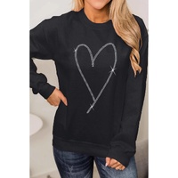 Black Rhinestone Heart Pattern Valentines Fashion Sweatshirt - S thumbnail