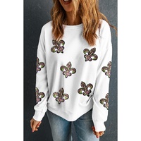 White Sequined Fleur De Lis Drop Shoulder Sweatshirt - 2XL thumbnail