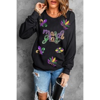 Black Sequin mardi gras Fleur de Lis Graphic Pullover Sweatshirt - S thumbnail