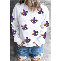 White Fleur De Lis Sequin Patched Graphic Drop Shoulder Sweatshirt - XL thumbnail