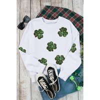 White Sequin Clover Patched Pattern St Patrick Pullover Sweatshirt - M thumbnail