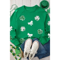 Green Sequin Bow Clover Graphic Pullover Sweatshirt - S thumbnail