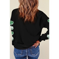 Black Sequin Clover Patched Drop Shoulder Sweatshirt - S thumbnail