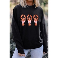Black Cute Bow Crawfish Printed Drop Shoulder Sweatshirt - M thumbnail
