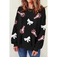 Black Crawfish Bow Sequin Patched Graphic Sweatshirt - M thumbnail