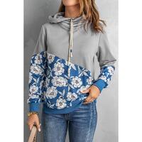 Azura Exchange Floral Splicing Cowl Neck Hoodie - M thumbnail