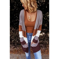 Open Front Colorblock Cardigan with Pockets - S thumbnail