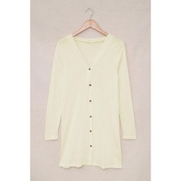 Beige Solid Color Open-Front Buttons Cardigan - M thumbnail