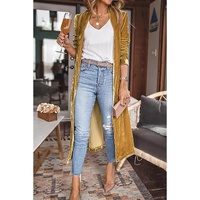 Yellow Velvet Open Front Pocketed Long Duster - S thumbnail