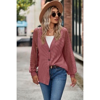 Azura Exchange Waffled Knit Lace Long Sleeve Buttoned Cardigan - S thumbnail
