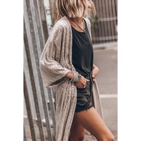 Apricot Sequin 3/4 Sleeve Open Front Duster Kimono - M thumbnail